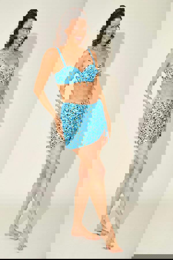 Blue Leopard Ruched Swim Skirt