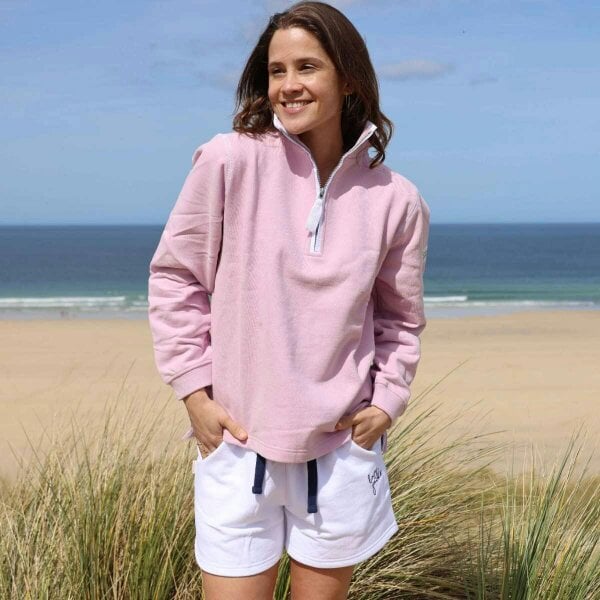 Lazy Jacks LJ3 - Supersoft 1/4 Zip Sweatshirt - Pink With White Trim