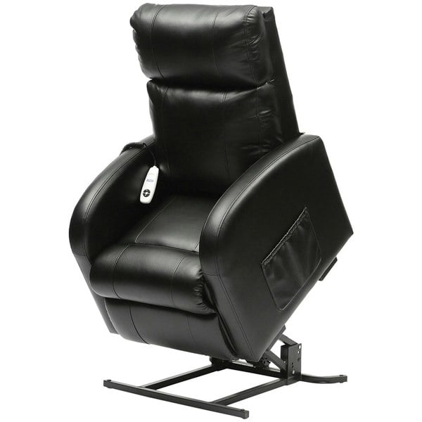 Single Motor Rise and Recline Lounge Chair - Black PU Leather Material Loops