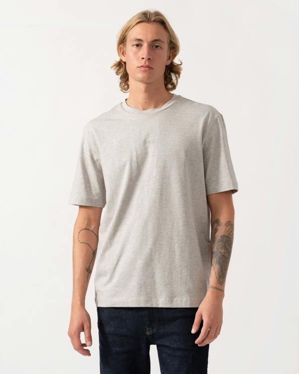 Front of the BOSS Orange TChup Mens Crew Neck Small Logo T-Shirt  - Open Grey 086