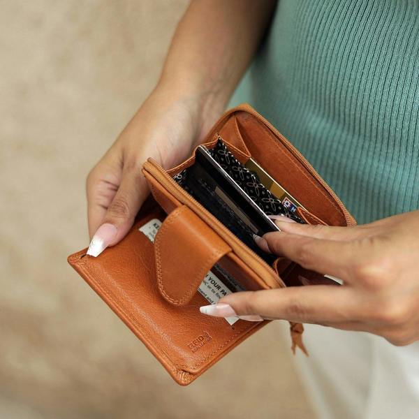 Cognac Selena Small Trifold Purse Washed Cancun 1265 10
