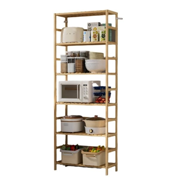 Modcraft 6-Tier Bamboo Bookshelf, Adjustable Free Standing Shelf Unit for Kitchen, Bathroom, or Living Room