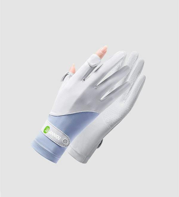Anniou UPF 50+ Color-Block Anti-Slip Gloves - light blue