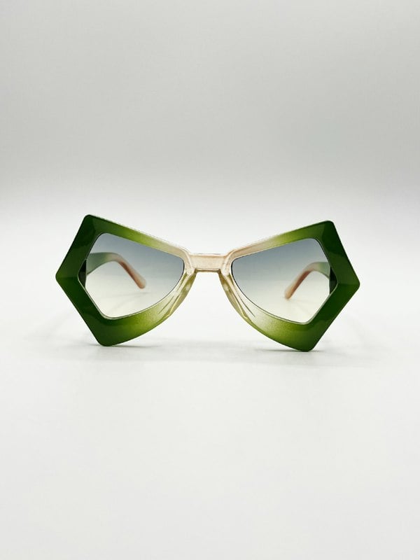 SVNX 2 Tone Angular Sunglasses in Green