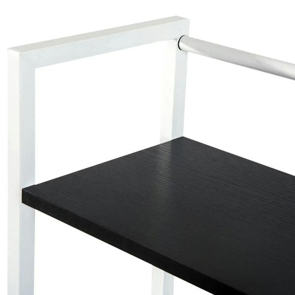 Black tabletop corner with white side frame and curved underside hook