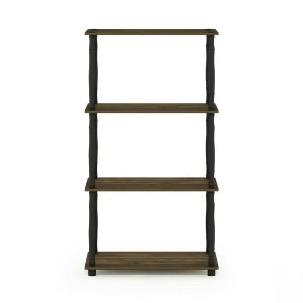 WALPLUS Minimalist Turn-N-Tube 4-Tier Multipurpose Shelf Display Rack with Classic Tubes, Columbia Walnut/Black for Small Spaces