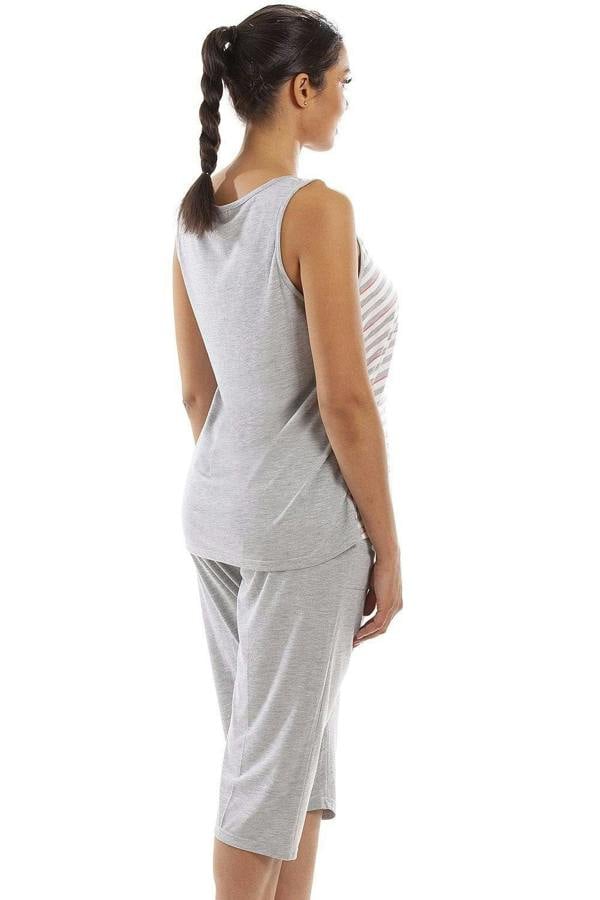 Womens Lightweight Striped Capri Bottom Pyjama Set 