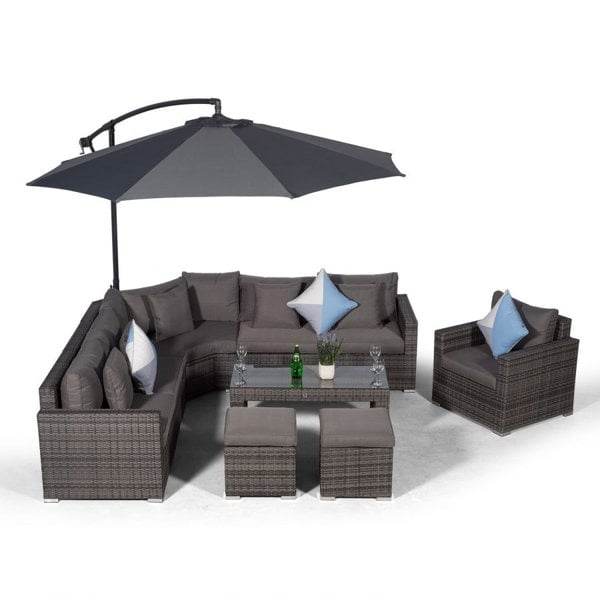 Giardino Santorini L Shape Modular 6 Seat Rattan Corner Sofa Set With Armchair, Coffee Table & 2 Stools
