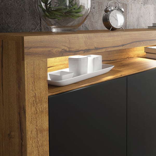 Mex Furniture Contemporary 155cm Sideboard TV Stand Cupboard Cabinet – Black Matt Doors & Free LED