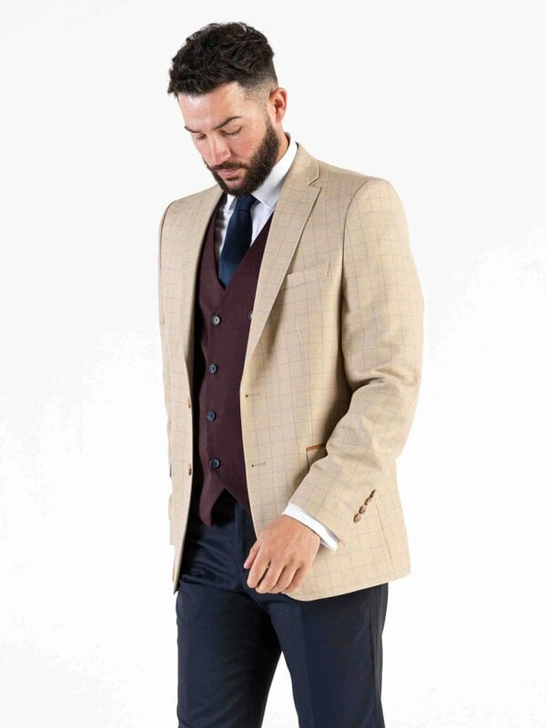 V2 Classic Angelo - Combi Beige Checks Three Piece Suit