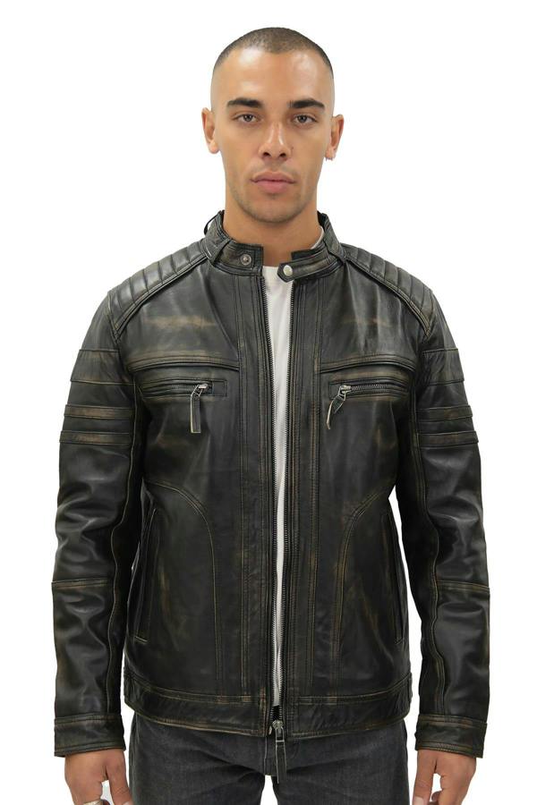 Infinity Leather Men's Vintage Black Leather Biker Jacket-Naples