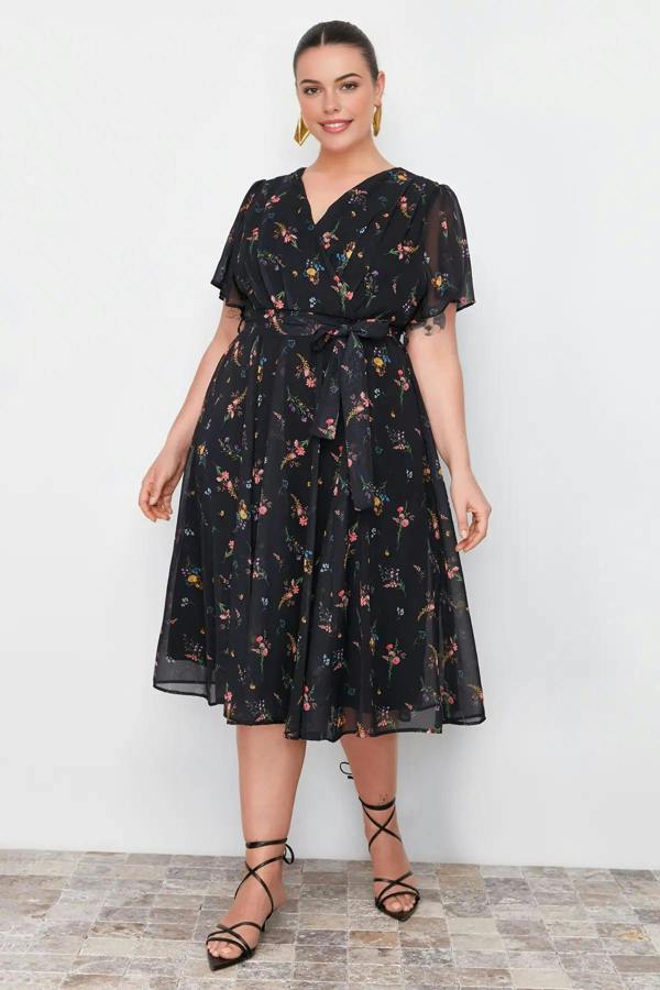 WOVCOR Patterned Chiffon Wrap Dress