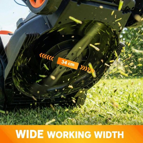 18V Cordless Lawnmower with 2 x 4Ah Batteries, Battery Lawn Mower with 34cm Cutting Width, Mulching Feature