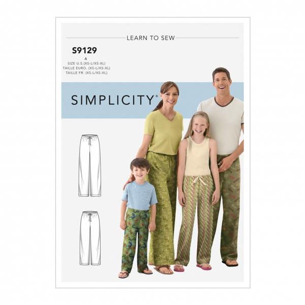 Simplicity Sewing Pattern 9129, Trousers, Pyjamas for Kids, Teenagers, Women, Men, A (XS - L / XS - XL) - Easy