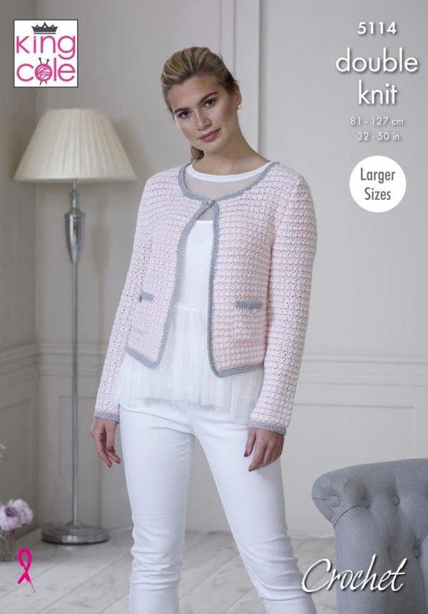 King Cole Finesse Cotton Silk DK Crochet Pattern 5114, Tops, Jackets for Women, 32 - 50 Inches