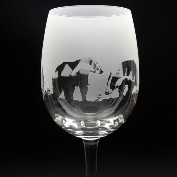 Glyptic Glass Art Badger Crystal Wine Glass - Hand Etched/Engraved Gift