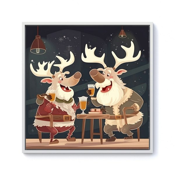 Warren Reed Reindeers Down The Pub Framed Canvas