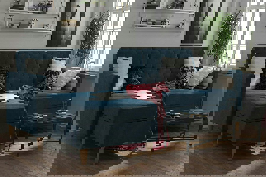 Dorel Home Hartford sectional sofa bed chenille blue with storage