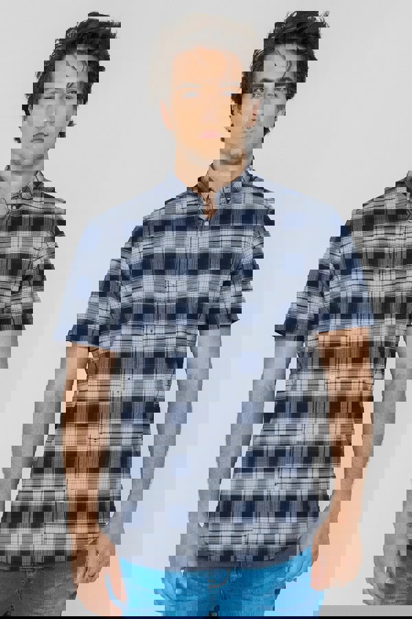 ENORSIA Men's Check Short Sleeve Oxford Shirt