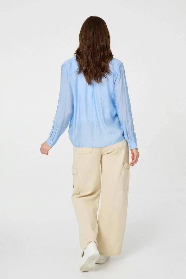 Blue | Semi Sheer Layered Long Sleeve Shirt