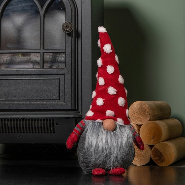 Samuel Alexander 32cm Festive Christmas Red & Grey Bearded Gonk with White Polka Dot Hat