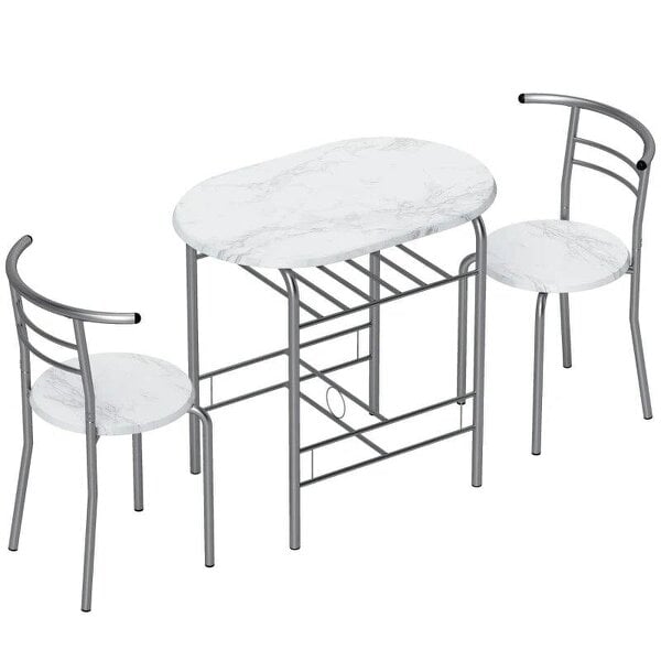 Three-Piece Compact Dining Set - White Marble Effect
