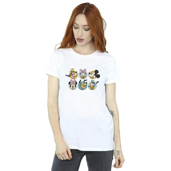 Disney Womens/Ladies Mickey Mouse And Friends Faces Cotton Boyfriend T-Shirt - White