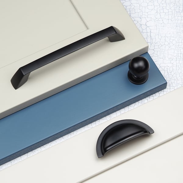 Handle & Home Matt Black Coordinating Tapered Handle, Cup Handle, and Coordinating Knob