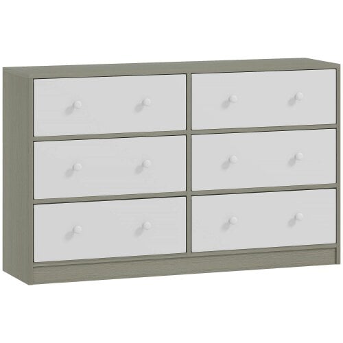 Wyld Haus Nafiso Fabric And Wood White And Grey 6 Drawer Storage Dresser