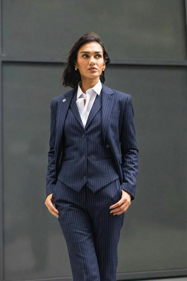TPW-37 - Women's 3 Piece Navy Blue Pinstripe Suit - TruClothing.com - 2