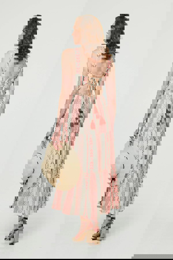 Coral | Printed Sleeveless Tiered Midi Dress
