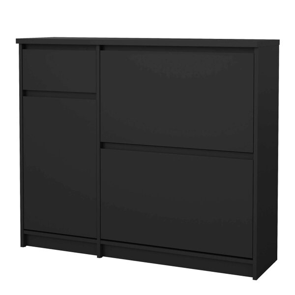 Wyld Haus Budapest Matt Black Wooden Shoe Cabinet 3 Doors 1 Drawer