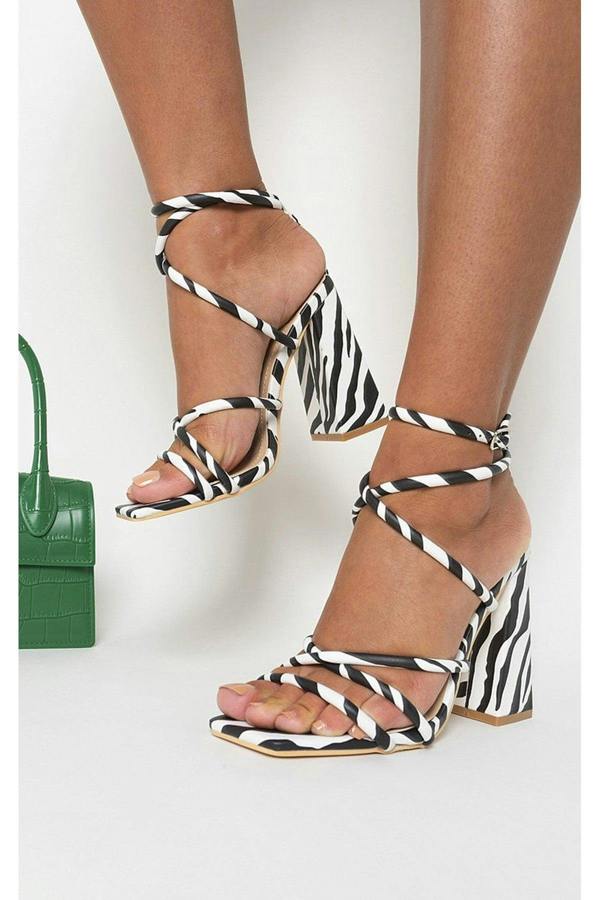 Michaela Strappy Ankle Block Heeled Sandals - Zebra