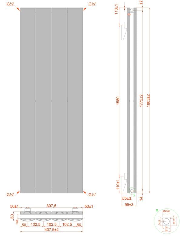 MYHOMEWARE 407mm x 1800mm Double Aluminium Panel Radiator in White - Model Diva - Wall-mounted