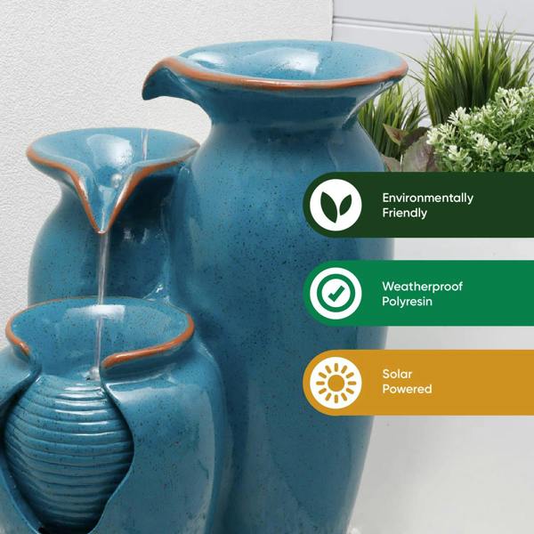 Gardenwize Solar Powered Azure Grecian Pots Water Feature with Battery Backup