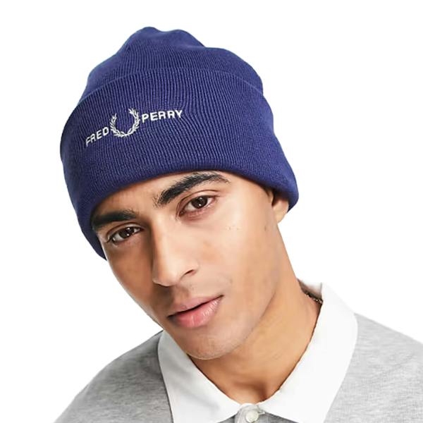 Fred Perry Unisex Adult Graphic Logo Beanie - French Navy - 