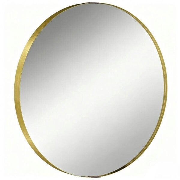 Round Wall Mirror 61 cm, Wall Mounted Bathroom Mirror with Tempered Safety Glass and Aluminium Alloy Frame, Gold Tone