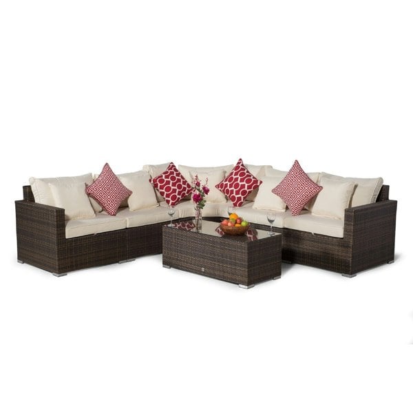 Giardino Santorini L Shape Modular 5 Seat Rattan Corner Sofa Set With Coffee Table