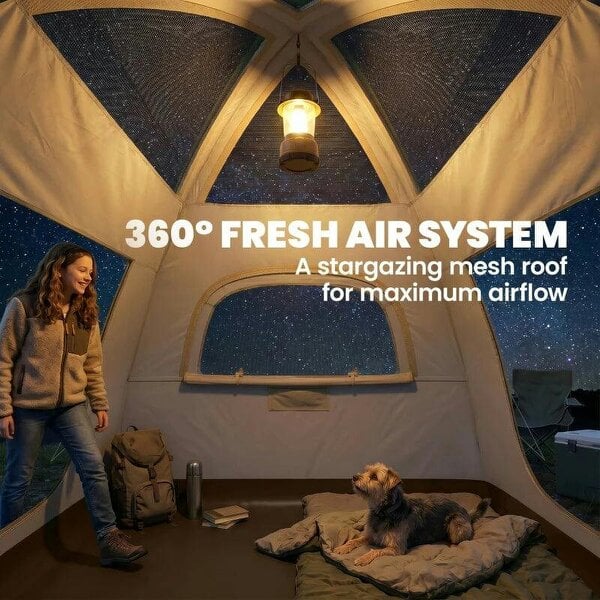 Inflatable Camping Tent with Rainfly, 2-3 Man Air Tent 3000mm Waterproof Blow Up Tents, Cream