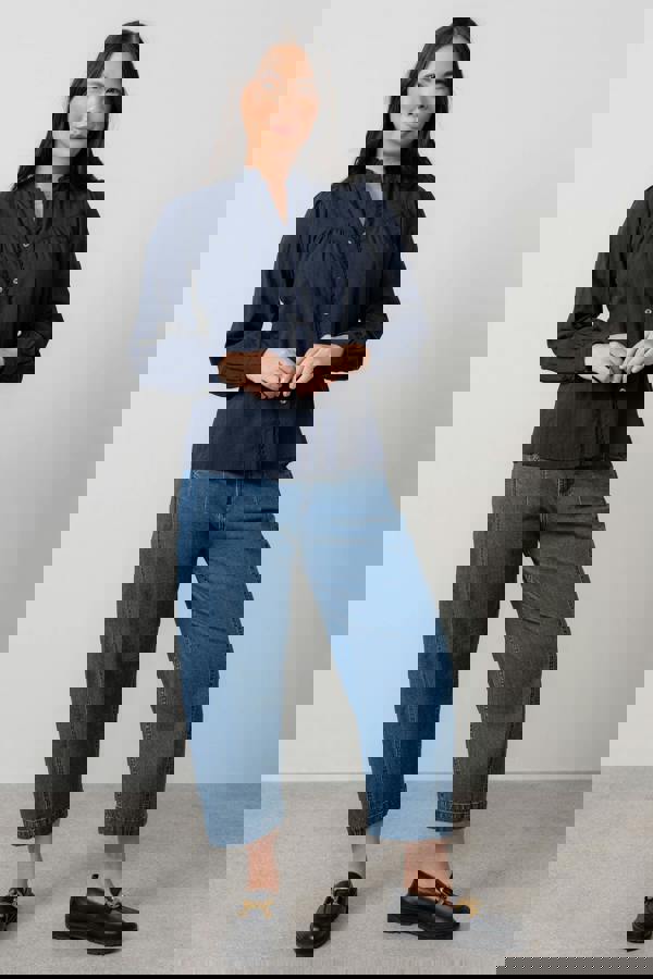 Lily & Me Wayfaring Cotton Check Blouse Navy