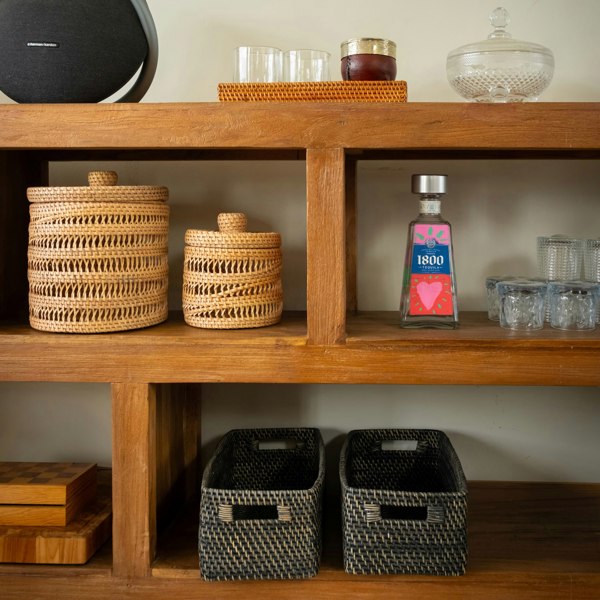 Colourful rattan storage baskets in 4 colours - Coastal Villa Homeware