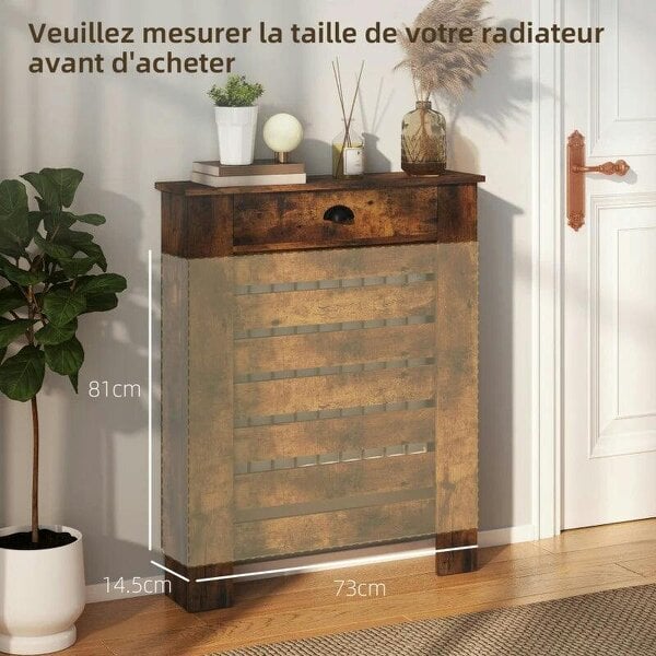 Bobobiy 95.5H x 78Wcm Radiator Cover, with Drawer - Rustic Brown