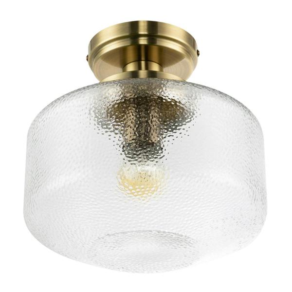 Antique Brass Semi Flush Ceiling Light with Dimpled Clear Glass Shade Image 4
