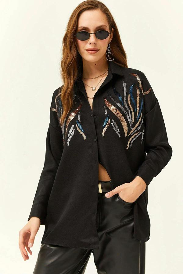 Hoxton Gal Sequin-Embellished Wool-Effect Oversized Winter Shirt