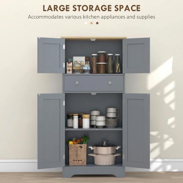 HOMCOM Modern Kitchen Cupboard with 4 Doors and Adjustable Shelf, Grey Blue