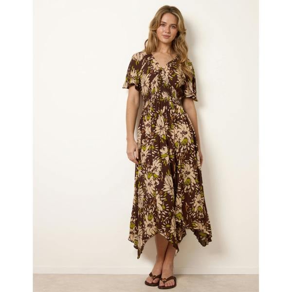 Blue Vanilla Shirred Waist Hanky Hem Dress