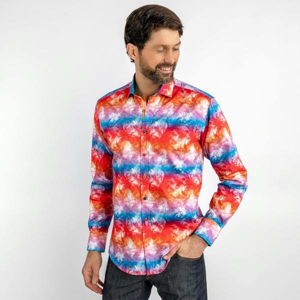 RED TIE DYE SKULLS PRINT SHIRT - Premium Men's Patterned Shirt by Claudio Lugli | Bold Design, Tailored Fit, Best Printed Shirts
