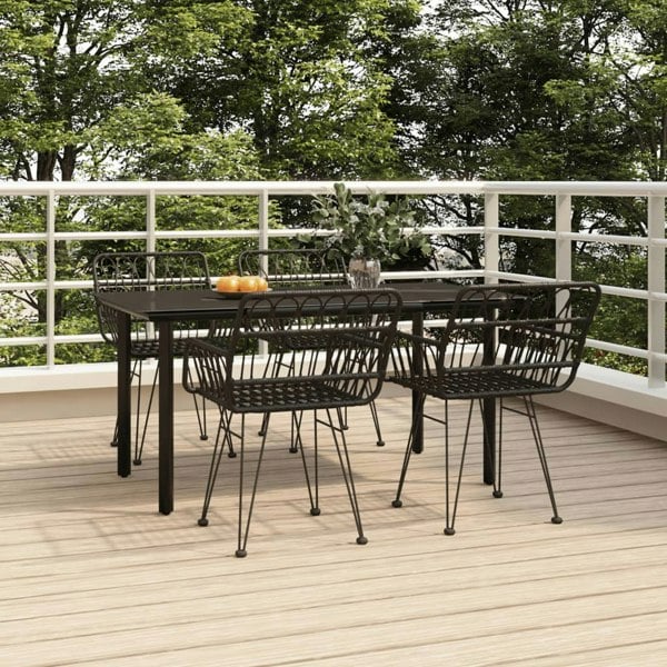 Berkfield 5 Piece Garden Dining Set Black Poly Rattan