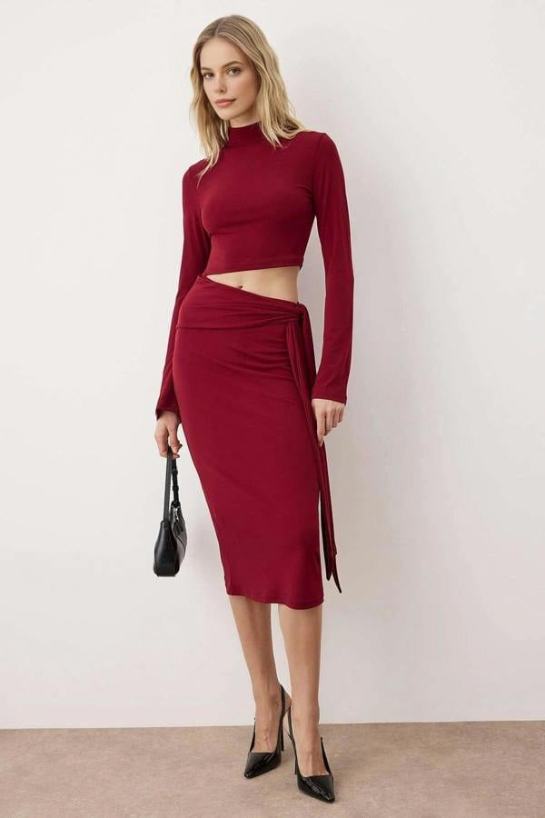 WOVCOR Cut-Out Midi Knitted Dress