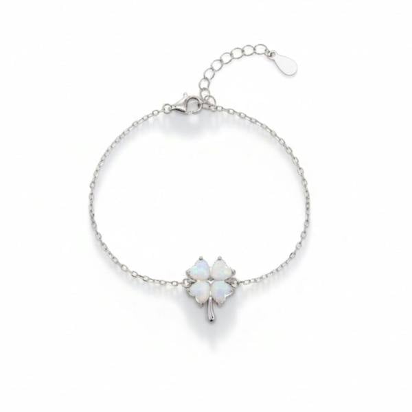 Spero London White Opal Clover Sterling Silver Bracelet